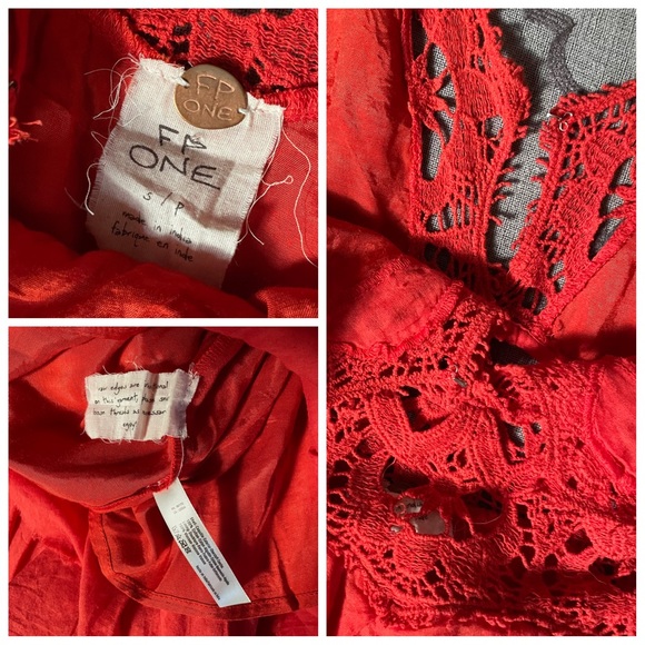 Free People Boho Sweet! Deep-V Crochet Lace Detail Raw Hem Mini Dress - Picture 13 of 14